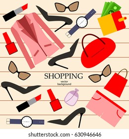 Goods, products, illustration on a theme of shopping, vector background