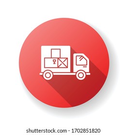 Goods receipt red flat design long shadow glyph icon. Logistics, distribution, merchandise delivery service. Cargo transportation, products supply. Silhouette RGB color illustration