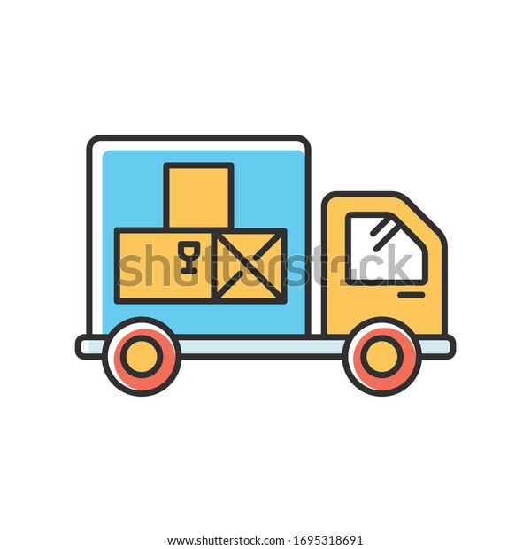 Goods\
receipt RGB color icon. Logistics, distribution, merchandise\
delivery service. Cargo transportation, products supply. Truck,\
industrial transport. Isolated vector\
illustration