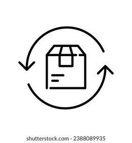 Goods return or exchange symbol. Delivery parcel box and return arrows. Pixel perfect, editable stroke