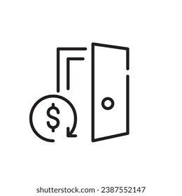 Goods return to the store. Courier pick up from home address. Door and dollar arrow sign. Pixel perfect, editable stroke