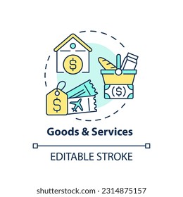 Goods and services concept icon. Basic need. Standard of living. Family finance. Price index. Household budget abstract idea thin line illustration. Isolated outline drawing. Editable stroke