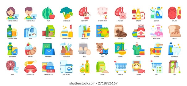 Bienes en el Supermercado Flat Icon Set