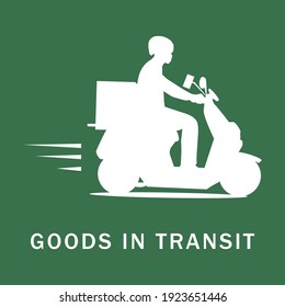 Goods in transit icon. The courier travels with the missing items on the way. Vector illustration.