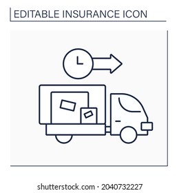 Goods in transit line icon. Covers goods of business against loss or damage while in transit. Insurance concept. Isolated vector illustration. Editable stroke