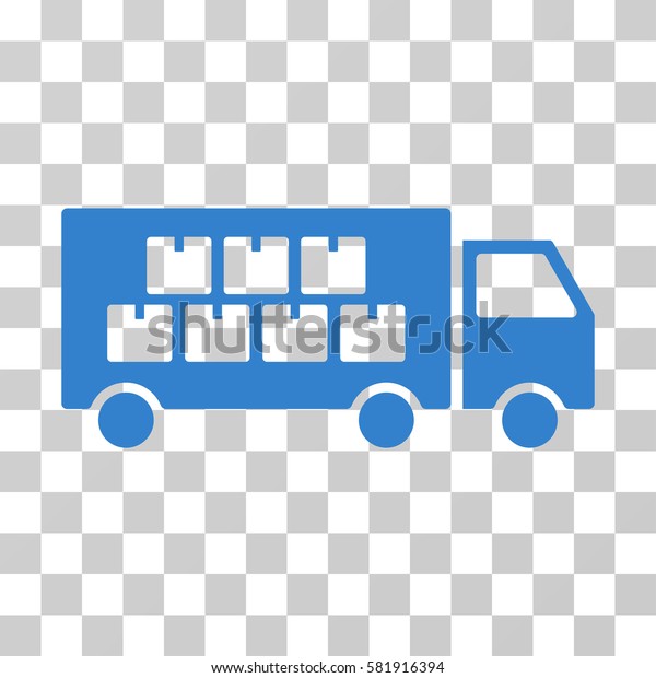 Goods\
Transportation Truck vector pictogram. Illustration style is a flat\
iconic cobalt symbol on a transparent\
background.