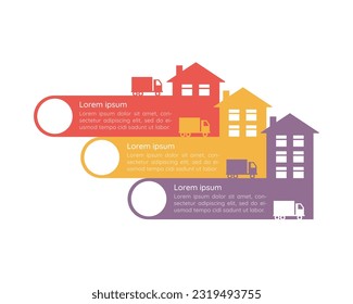 Goods transporting infographic chart design template. Delivery service benefits. Abstract vector infochart with blank copy spaces. Instructional graphics with 3 step sequence. Visual data presentation
