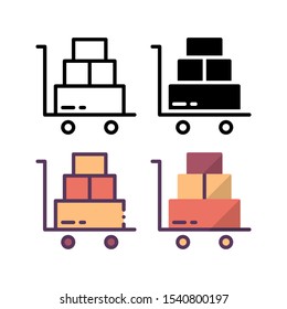 Goods trolley icon. With outline, glyph, filled outline and flat style.