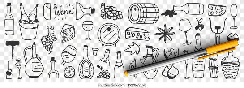 Goods for wine making doodle set
