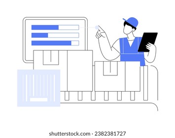 Die Technologie von Mensch zu Mensch isolierte Cartoon-Vektorgrafiken. Die Lagerarbeiter kontrollieren die Auftragsbearbeitungsmethode, die Lagertechniken, die Vektorgrafik der Förderbänder.