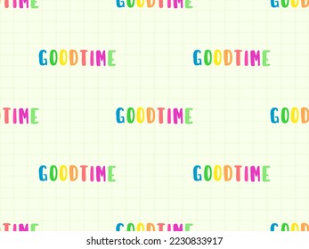 GoodTime cartoon character seamless pattern on yellow background
