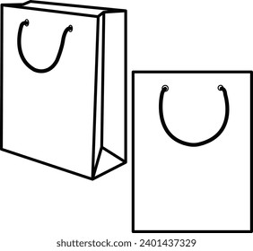 Bolsa de papel, envoltura, ilustración de arte de línea vectorial para colorear logotipo o maquillaje de imagen, plantilla de imagen