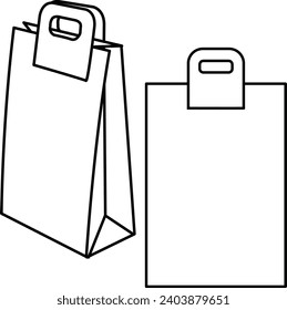 Goodybag, paper bag, wrapper, vector line art illustration for coloring logo or image mockup, image template