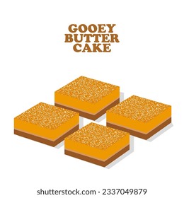 Vector de tarta de butter Gooey con fondo blanco y texto en negrita. El pastel de mantequilla de Gooey es un postre o un manjar de pastelería.