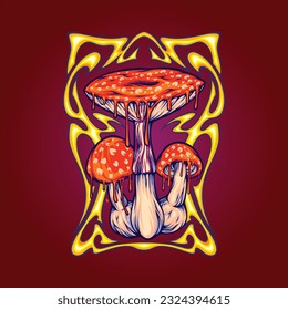 Gooey mushroom trippy trata ilustraciones de la experiencia alucinógena vectores ilustraciones para el logotipo de su trabajo, camiseta de mercadería, pegatinas y diseños de etiquetas, afiche, tarjetas de felicitación publicidad