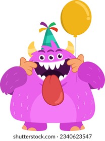 Goofy Birthday Monster Cartoon Character Making A Funny Face. Vector Illustration Flat Design Isolated On Transparent Background