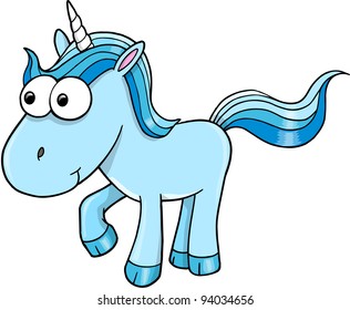 Goofy Blue Unicorn Pony Vector Illustration Art