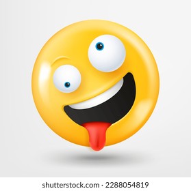 Goofy face emoticon 3d vector. Emoji isolated on white background 