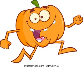 Goofy Halloween Pumpkin Cartoon Mascot Character Running