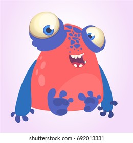 Goofy red monster with blue hands cartoon. Vector illustration