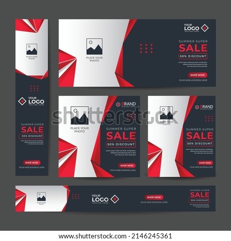 Google Ads banner Design Template, Set Of Web Banners, Creative Business red, Colourful Web Adds Banner