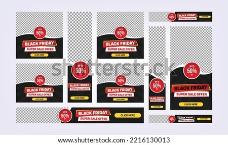 Google Ads Banner set for Black friday promotion and offer.Black friday discount, sale, offer GDN Banner set.