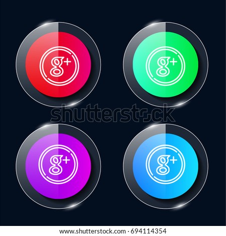 Google + four color glass button ui ux icon. Glossy app icon logo vector