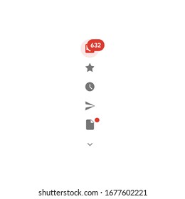 Google Gmail Notifications Side Menu Bar Icons and Buttons, Inbox, Sent, Drafts, Starred, Snoozed Icons