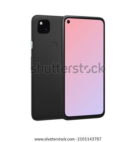 Google Pixel Mockup. 3D Mobile Phone. Realistic Smartphone Pixel Mockup. Front and Back View. . Vector illustration