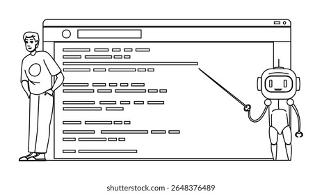 google robôs vetor de texto. crawl crawler, arquivo de site, atualizar robô google robôs txt personagem. pessoas linha preta lápis desenho ilustração