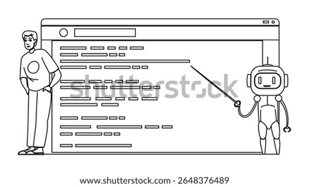 google robots txt vector. crawl crawler, website file, update robot google robots txt character. people black line pencil drawing illustration