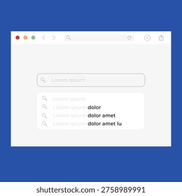 Google search bar shadow on white background. Light mode. Search Bar with suggestions for UI UX design and web site. Address and navigation bar icon. Collection of search form templates for websites. Search engine web browser window template. Gmail, Google, Google meet And Google Drive Logo