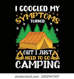 Busqué en Google Mis Síntomas Resultó Que Solo Necesito Ir Camping - Esta obra gráfica para impresiones, camisetas, tazas, afiches y muchas otras tareas. Montaña con diseño de impresión retro de árbol.