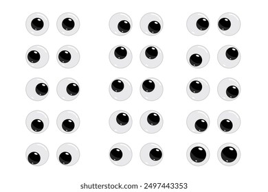 Googly eyes. Eyeball emotions.Wobbly animated puppet Toy eyes set. 