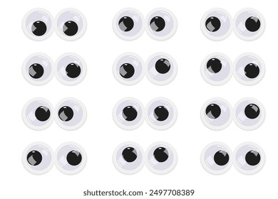 Google Augen. Eyeball Emotionen.Wobbelig animierte Puppe Spielzeugaugen gesetzt.	