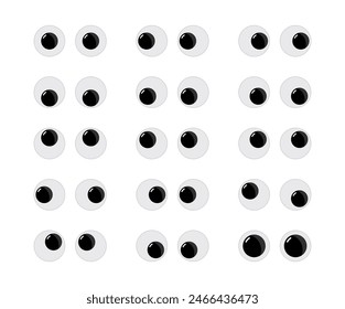 Googly eyes. Wobbly animated puppet Toy eyes set. Eyeball emotions