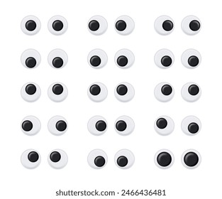 Googly eyes. Wobbly animated puppet Toy eyes set. Eyeball emotions