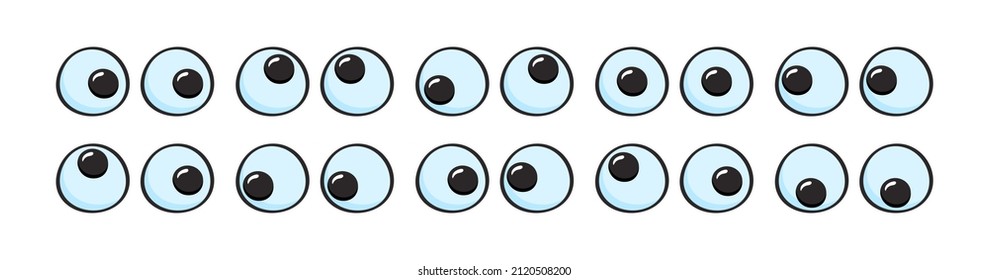 Googly plastic eyes toy vector icon, facial expression round elements, cartoon character isolated on white background. Cute comic illustration