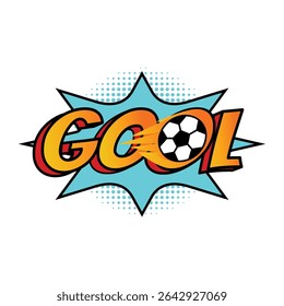 GOOL soccer ball and explosion with comic pop art. Fun goal celebration design.