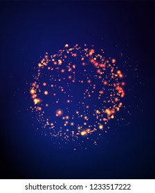 Goold glitter particles background effect. Light effect in an explosion on a black background. Vector illustration 3D, of realistic vector, EPS 10