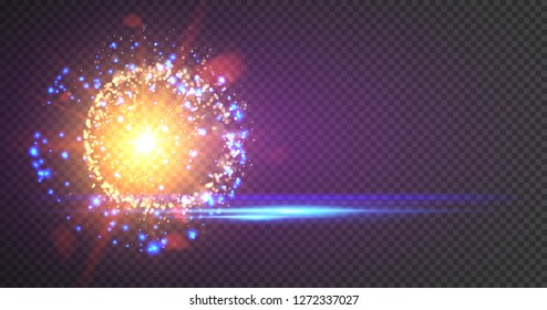 Goold glitter particles background effect. Light effect in an explosion on a black background. Vector illustration 3D, of realistic vector, EPS 10