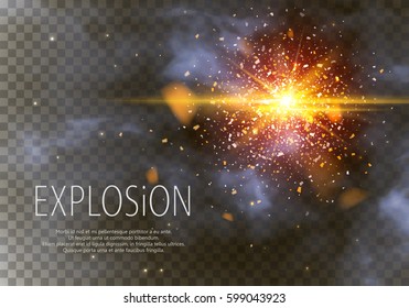 Goold glitter particles background effect. Light effect in an explosion on a black background. Vector illustration 3D, of realistic vector, EPS 10.