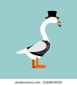 Goose aristocrat in hat and with smoking pipe.