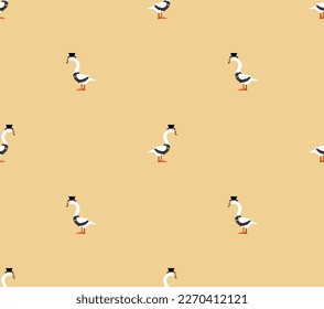 Goose aristocrat pixel art pattern seamless. 8 bit Goose in hat and with smoking pipe background. pixelated Vector texture