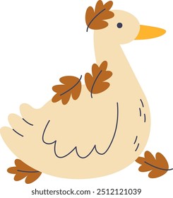 Goose With Autumn Leaves Vector Illustration