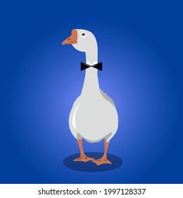Goose bird with butterfly tie flat style illustration. Goose gentleman for postcards, corporate style banners, flyers for men's bachelor party or stag-party.