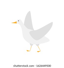 Goose bird in flat style isolated on white background. Funny cartoon character. Simple vector illustration