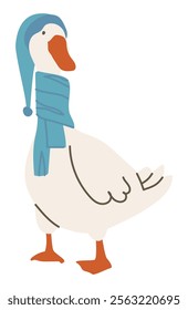 Goose bird. Set of blue hat and scarf. Flat vector illustration, eps10