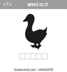 Goose birds shadow game vector illustration. Who is it - shadow image.