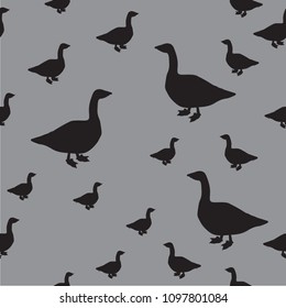 Goose is black on a gray background. ?an be used for paper, fabrics. The pattern is seamless.